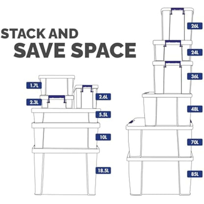 BANKERS BOX 10L Plastic Storage Boxes with Lids. ProStore Super Strong Plastic Storage Boxes (14 x 34 x 21.5cm), Made in the UK, Clear