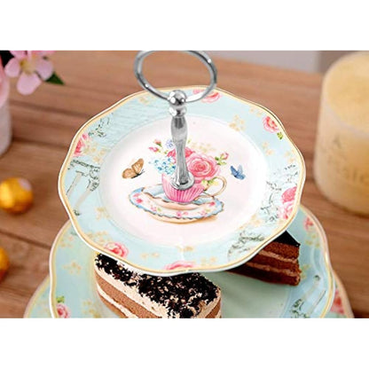 YBK Tech Vintage 3 Tier Porcelain Cake Stand Dessert Display Stand Cakes Platter Food Rack (Light Blue)