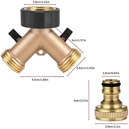 Brass 2-Way Tap Y Splitter - 3/4" Hose Connector with Individual On/Off Control