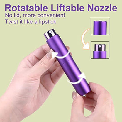 Zingso Refillable Travel Perfume Atomiser Bottles, 2 Pcs 10ml Mini Portable Spray Bottles Refillable Perfume Aftershave Atomiser Empty Travel Bottles with Funnel… (10ml (Black+Dark Purple))