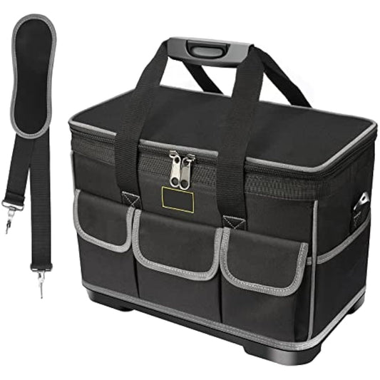Noosverl Tool Bag, Multifunctional Rigid Tool Bag Organiser Toolcase with Adjustable Shoulder, Black, 40 x 23 x 28 cm,electrician tool bag