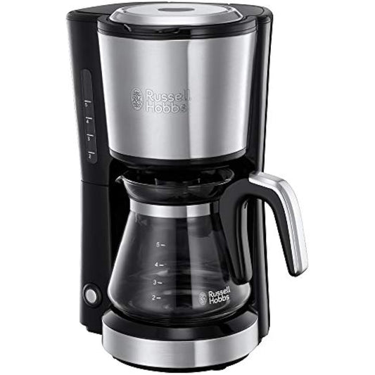 Russell Hobbs Kaffeemaschine Klein [Brausekopf für optimale Extraktion&Aroma] Compact (1 bis 5 Tassen, 0,6l Glaskanne, inkl Permanentfilter, Warmhalteplatte) kompakte Filterkaffeemaschine 24210-56