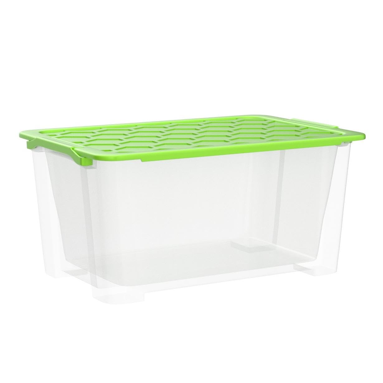 Rotho Evo Safe Keeping Set of 3 Storage boxes with lid 40 l, Plastic (PP) BPA-free, green/transparent, 3 x 44l (59,0 x 39,5 x 28,0 cm)
