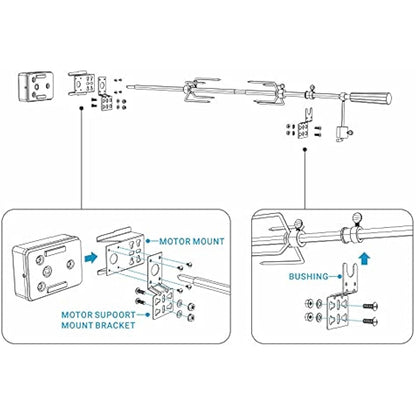 Onlyfire Universal Barbecue Grill Stainless Steel Rotisserie Motor Bracket Set