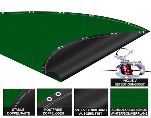 QUICK STAR Winter Swimming Pool Cover Round 180g/m? for Poolsize 460-500cm (16,5ft) Tarpaulin dimension ? 560cm Green