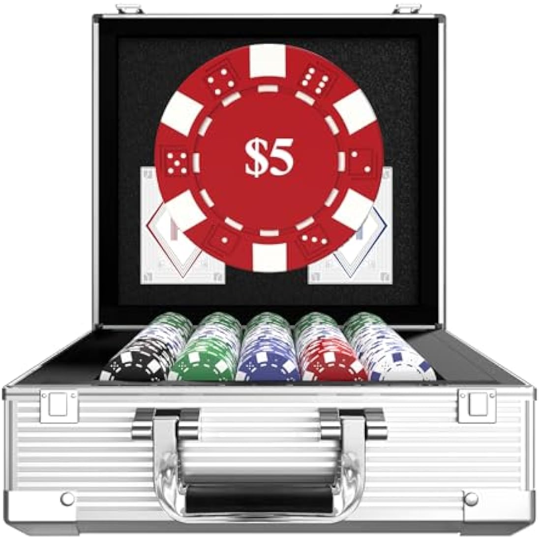 HEITOK Poker Chips with Denominations, 600-pcs 11.5g Weighted Numbered Casino Chips Set, 2 Decks with Compact Aluminum Case for Texas Hold'em, Blackjack