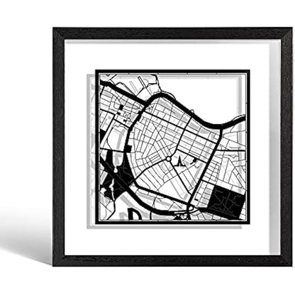 O3 DESIGN STUDIO Reykjavik Paper Cut Map framed, Black map, Black frame, 23x23 cm, Gift Boxed, 2 background color, self-changing, Paper Art