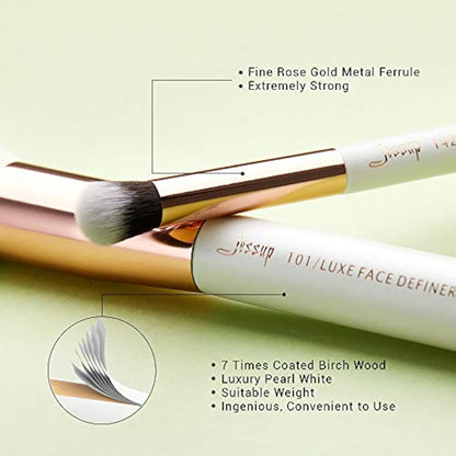 Jessup 15Pcs Professional Foundation Makeup Brushes Set Make up Brush Tools kit Powder Definer Shader Liner Pearl White/Rose Gold T220
