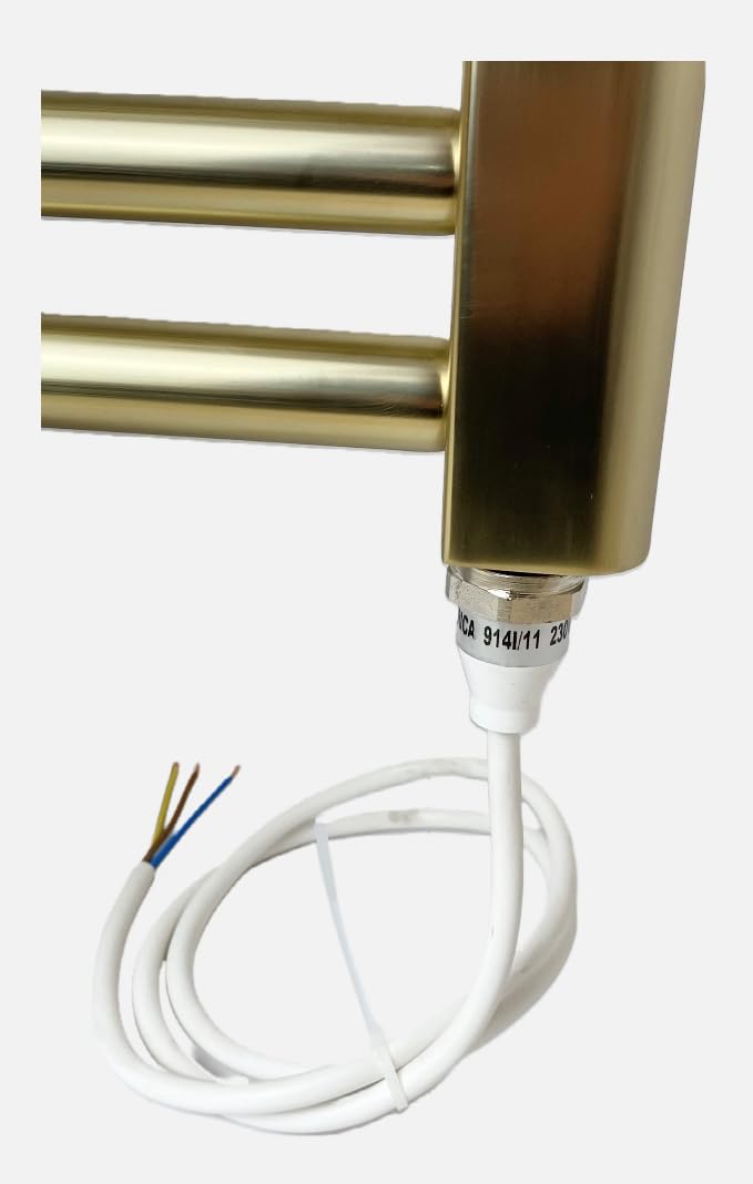 Greened House Brushed Brass Electric Towel Rail 300mm W x 800mm H + Timer