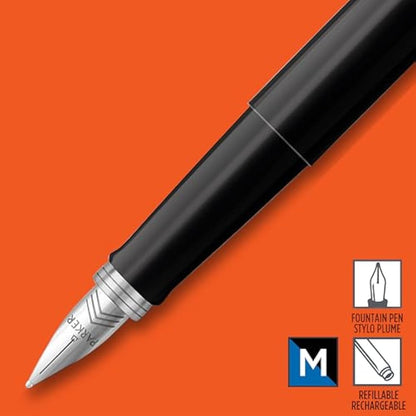 Parker Jotter Originals Fountain Pen | Classic Black Finish | Medium Nib | Blue & Black Ink