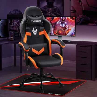 T-THREE.Ergonomic high-back gaming, computer, office, study, swivel, and racing-style chair with adjustable lumbar and headrest support, 150kg weight