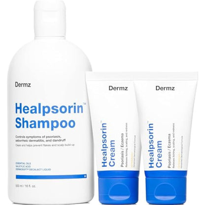 Medicated Shampoo Bundle with 2X Cream for Psoriasis & Eczema - Treatment for Itchy, Cracked & Irritated Skin - Dermatology - Healpsorin