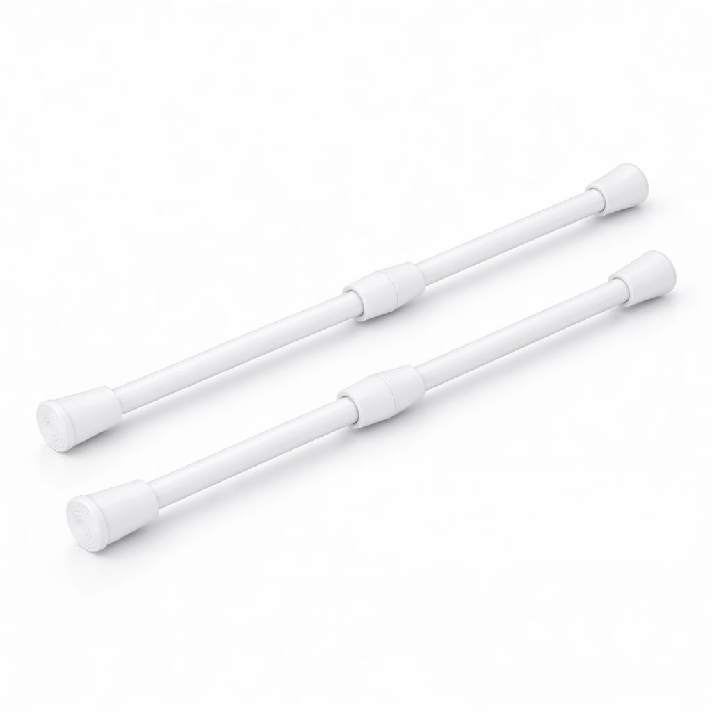 Package of 2 Telescopic Rods, Goowin 30-50cm Tension Rod No Drilling, Stainless Spring, Adjustable Tension Rod for Cabinet, Kitchen, Stainless Metal