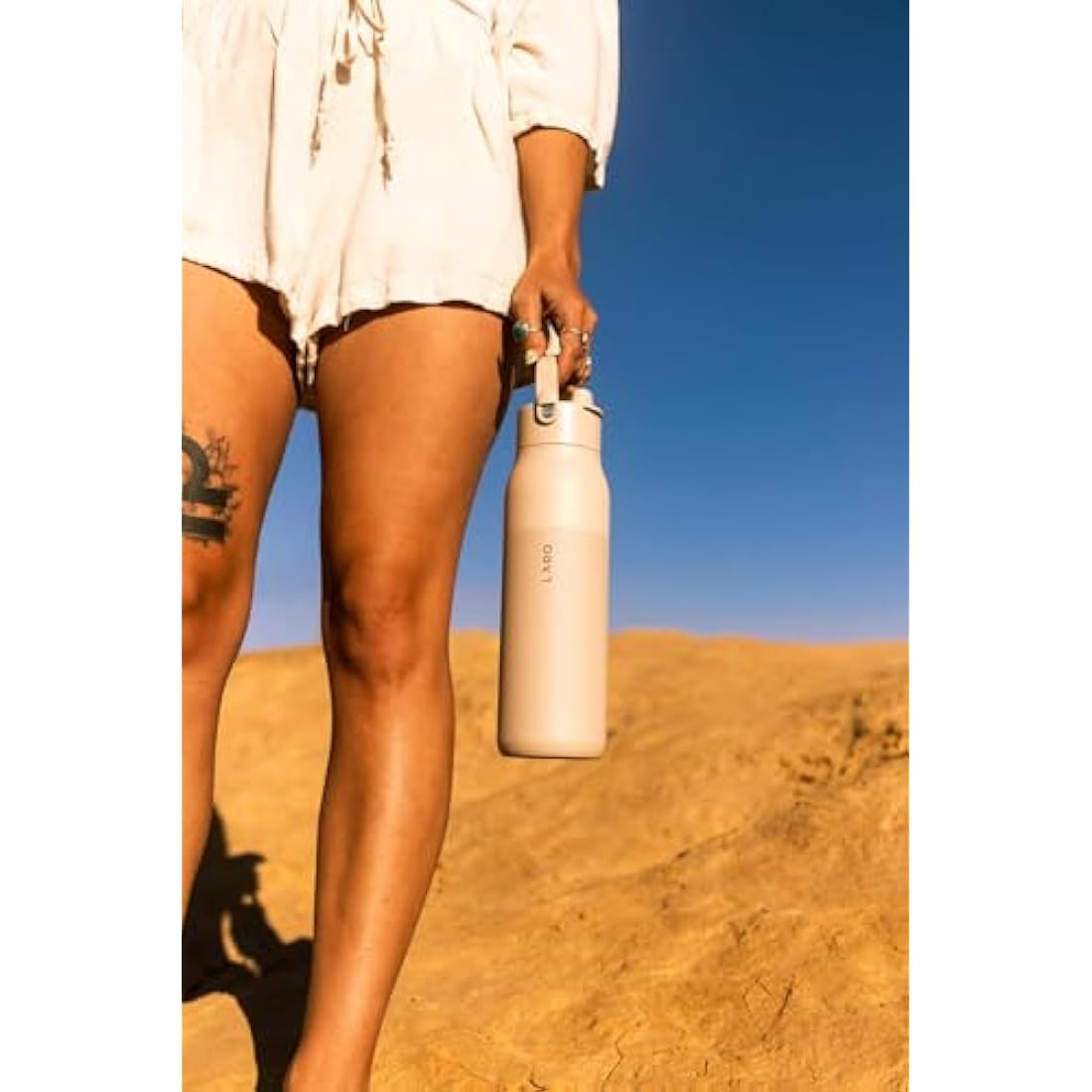 LARQ Swig Top 23oz - Insulated Stainless Steel Water Bottle with Built-in Silicone Handle | Thermos, BPA Free | Reusable Bottle for Sports, Gym, and Travel, Mojave Dune