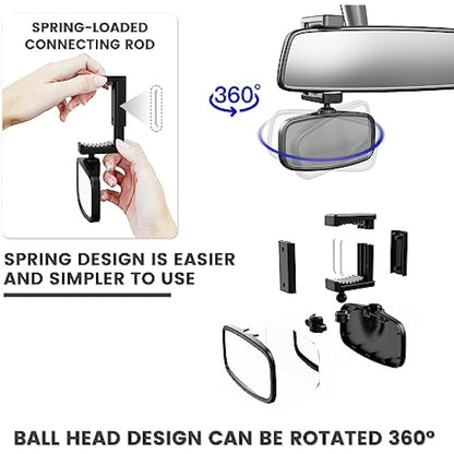 Car Mirror Baby Rear View, 360° Rotatable Rear View Mirror, Spring-Loaded Mounting, Glass Mirror, Car Seat Mirrorfor Rear Seat Safety (12.9 * 6.5cm)