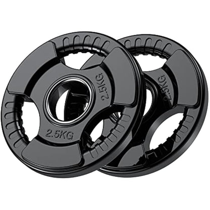 PhysKcal Olympic Weight Plates with Rubber Finish 2’’ Opening and Tri-Grips, Black Barbell Plates Discs for Lifting and Strength Training, Solid Cast Iron Core Weights Set for Barbell, 1.25kg - 20kg