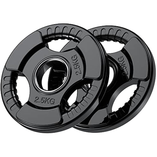 PhysKcal Olympic Weight Plates with Rubber Finish 2’’ Opening and Tri-Grips, Black Barbell Plates Discs for Lifting and Strength Training, Solid Cast Iron Core Weights Set for Barbell, 1.25kg - 20kg