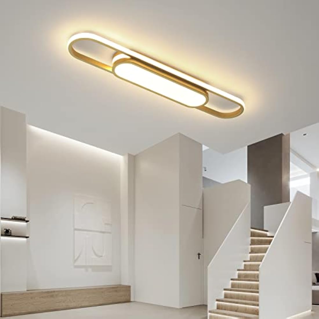 Oninio LED Ceiling Light Modern 40W Ceiling Lamp Dimmable Ceiling Lights with Remote Control Flush Mount 70cm Linear Ceiling Lamp for Living Room,Hallway, Kitchen, Bedroom (Gold)