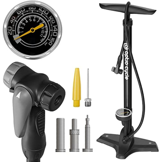 Optio Cycle Bike Pump With Pressure Gauge 160 PSI / 11 Bar Air Pump, Bicycle Pump For All Bikes | Cycle Pump, Bike Floor Pump For Presta and Schrader Valve | Bike Tyre Pump