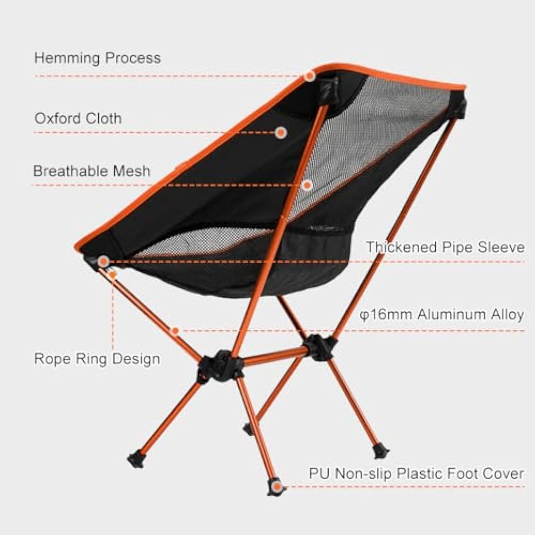 SOPPY [2 Pack] Ultra Lightweight Folding Camping Chair, Portable Backpacking Chair, Heavy Duty 135kg Capacity, Outdoor Chairs with Carry Bag for Camping, Garden, Fishing, Beach,BBQs - Orange