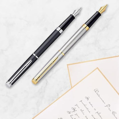 Waterman Hémisphère Fountain Pen | Gloss Black with Chrome Trim | Medium Nib | Blue Ink | Gift Box