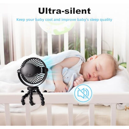 Baby Pram Stroller Fan 20H Buggy Cooling Clip On Fan, Portable 4000mAh Battery Personal Fan for Pram Accessories Baby Cot Wagon Stroller Pushchairs Crib Bed Treadmill,Travel Holiday Essentials