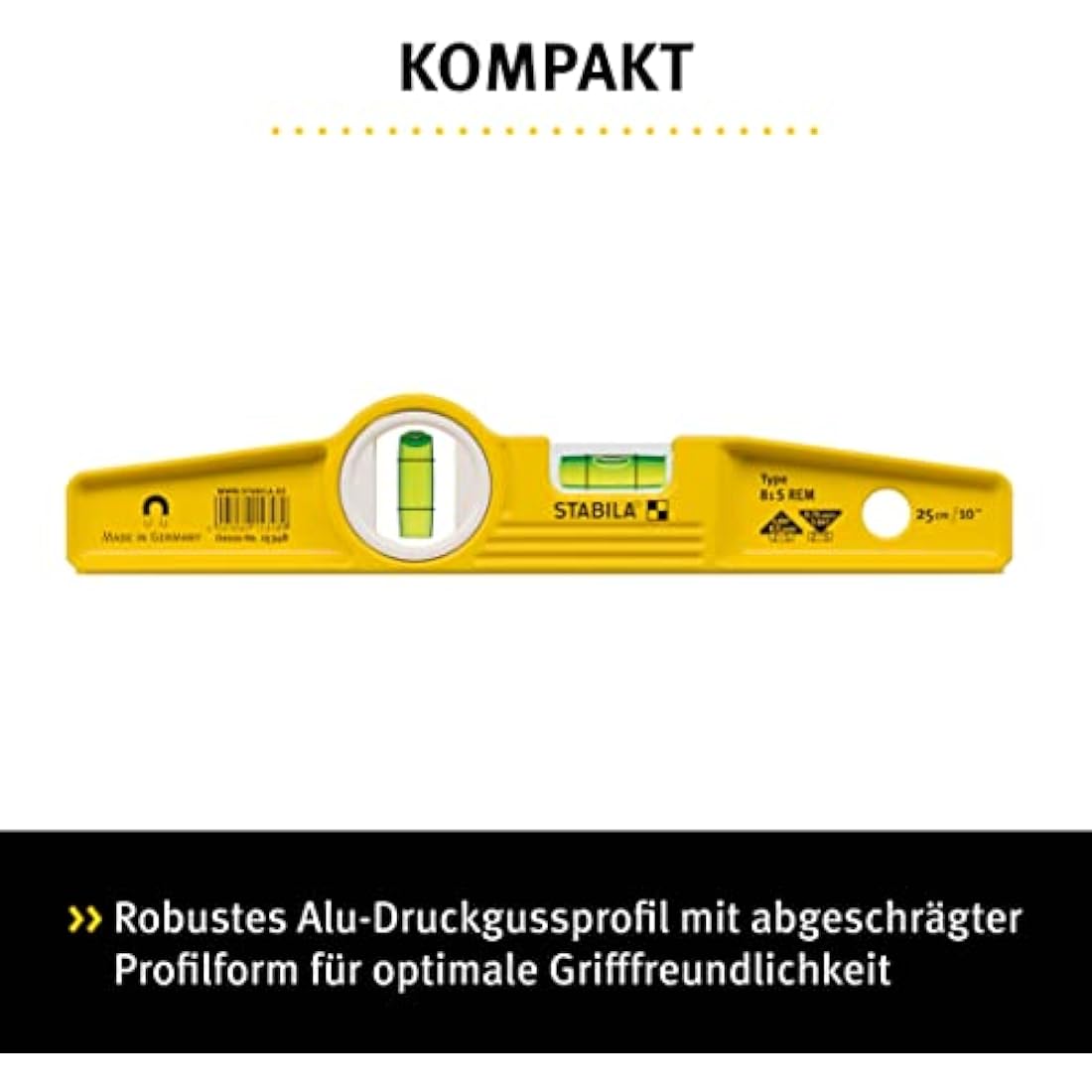 Stabila Type81SREM 25cm/10-inch Rare Earth Magnetic Spirit Level with Holster, Yellow/Black