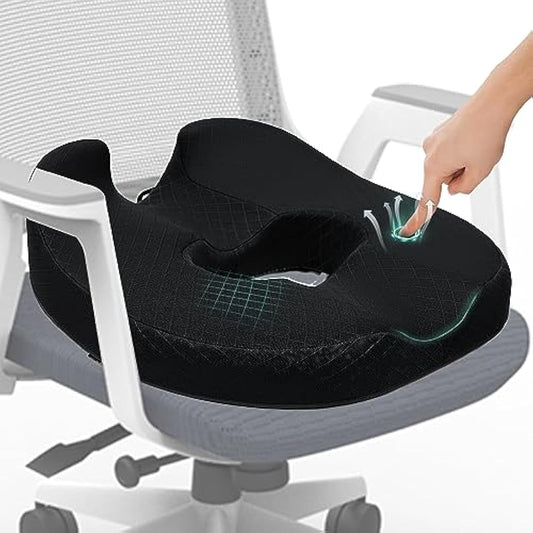 Donut Pillow Chair Seat Cushion, Memory Foam Firm Coccyx Pad Donut Cushion for Long Sitting, Office Chair, Gaming Chair and Car Seat Cushion - Black 17.5*18.5*5.5 in