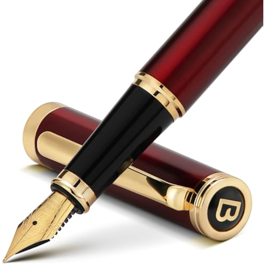 Red Fountain Pen,Stunning Luxury Pen,24K Gilded Nib(Fine),Gorgeous 24K Gold Finish,German Schneider Ink Converter,Trustworthy Pen Gift for Men&Women-Elegant, Executive,Nice Pen for Writing