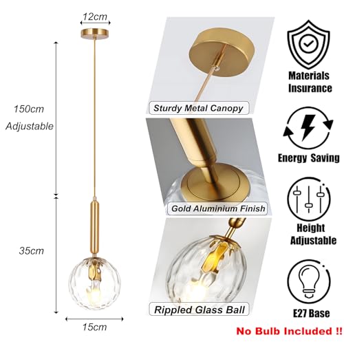 LFsem Modern Glass Globe Pendant Light Fixtures,Glass Ball Ceiling Chandelier Hanging Lamp for Bedroom Dining Room Restaurant Living Room (Transparent