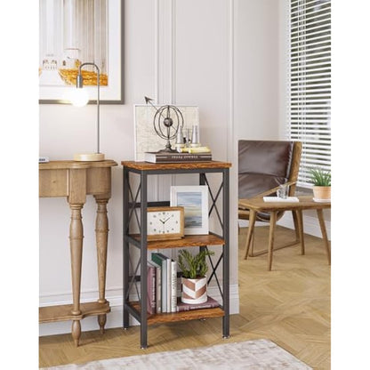YMYNY Bookcase, 3 Tier Storage Rack, Plant Rack, Storage Microwave Shelf with Steel Frame, for Living Room, Kitchen, Office, Study Hall, Industrial Style, 40×29×75CM Rustic Brown and Black HST008H