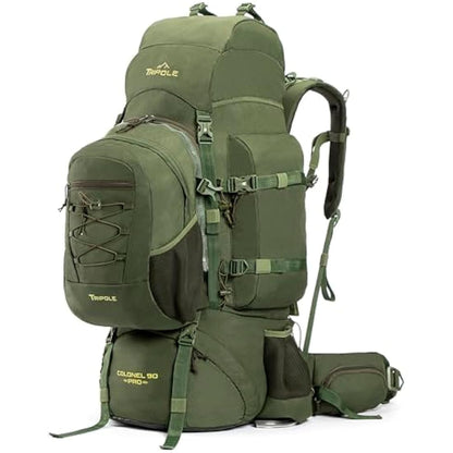Tripole Colonel Pro Metal Frame Rucksack | Front Opening | Detachable Bag | Rain Cover (90 Litres, Army Green)