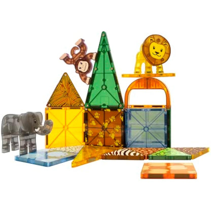 Magna-Tiles Safari Animals 25-Piece Set - 3D magnetic building tiles, Clear Colors