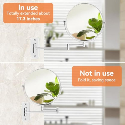 AumVum 8 Inch Bathroom Shaving mirrors wall mounted, 1X/10X Magnification Wall Mount Adjustable Makeup & Shaving Mirror, 360° Swivel Dual-Sided Design (Chrome Plated-No Light)