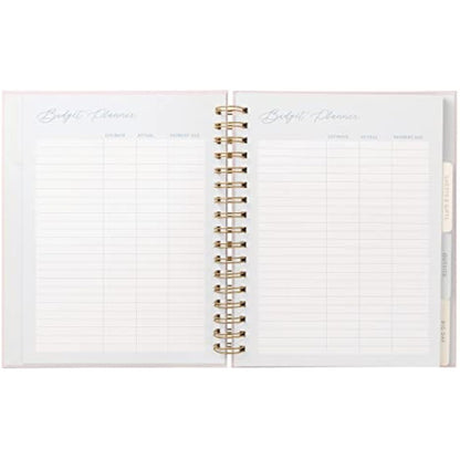 Busy B Wedding Organiser - Beautiful pink and gold spiral-bound wedding organiser with four tabbed sections, checklists, notes and storage pockets