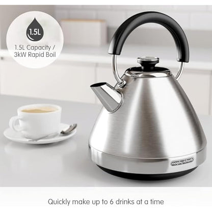 Morphy Richards Venture Pyramid Kettle - Brushed Stainless Steel - 1.5L - Rapid Boil - Metal - 100130