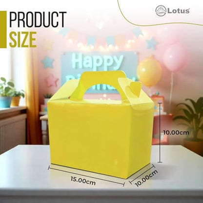 Lotus 50 x Children/Kids Plain Coloured Party Boxes Carry Food Meal Fun Picnic Birthday Wedding Favour/Baby Shower Party Halloween Trick or Treat Box Loot Bag (Yellow)