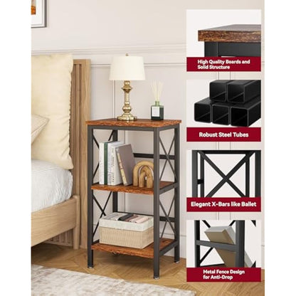 YMYNY Bookcase, 3 Tier Storage Rack, Plant Rack, Storage Microwave Shelf with Steel Frame, for Living Room, Kitchen, Office, Study Hall, Industrial Style, 40×29×75CM Rustic Brown and Black HST008H