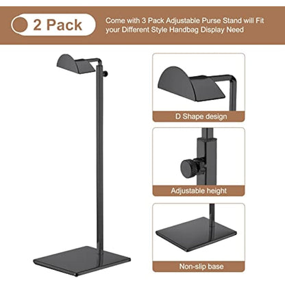 sourcing map Purse Display Stand Set 2 Pack Metal Adjustable Height Handbag Rack Single Hook Holder for Boutique Store - Black