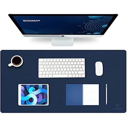 K KNODEL Large Office Leather Desk Mat, Mouse and Keyboard Pad, Computer and Laptop Mat, Desktop Protector and Cover, Writing Pad and Blotter (80x40cm, Dark Blue)