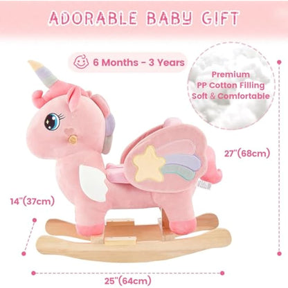 FUNLIO Unicorn Baby Rocking Horse, Pink Fairy Unicorn Rocking Horse for Toddlers 6 Months to 3 Years, Stuffed Ride-on Animal Rocker, Easy to Assemble, CPC & CE Certified