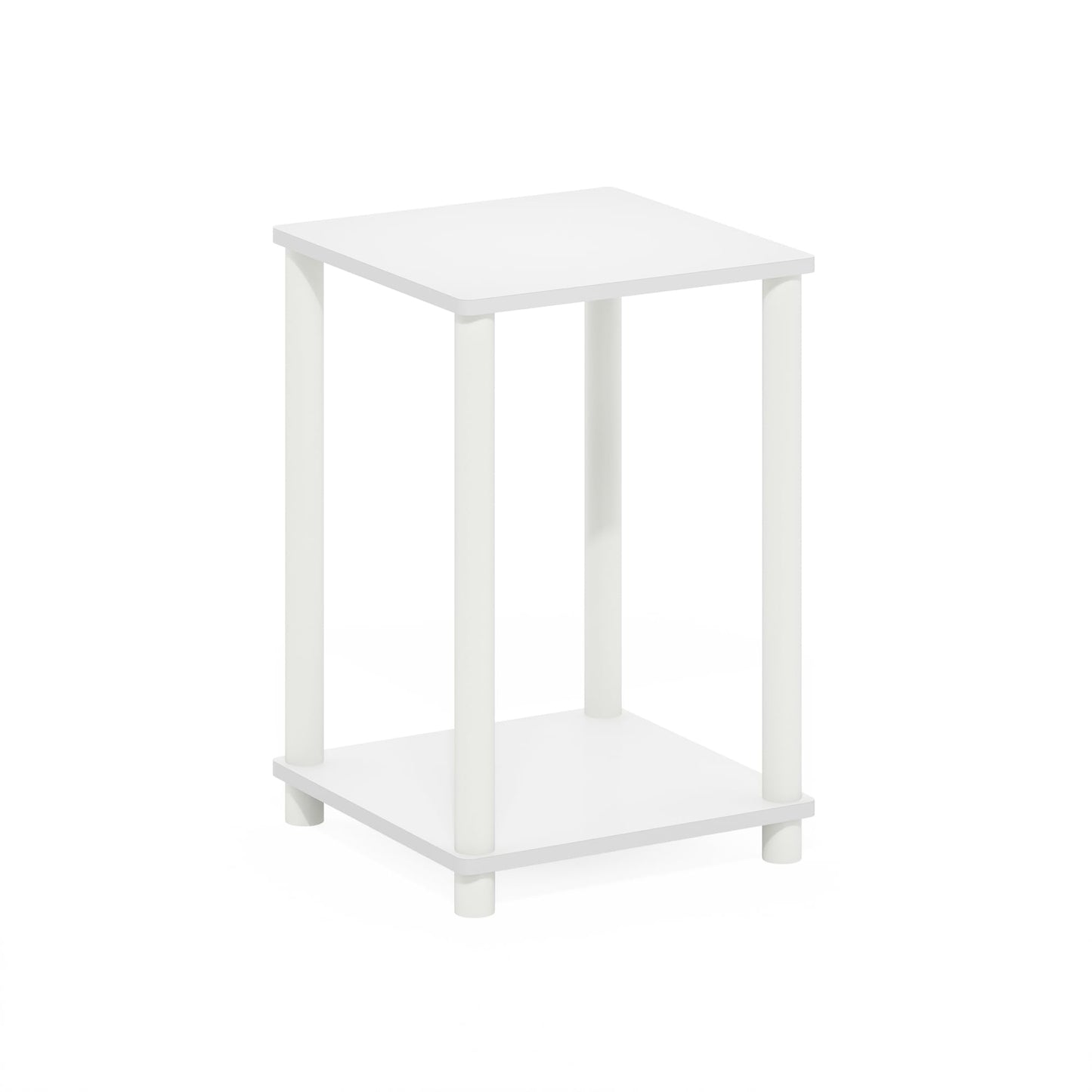 Furinno TURN-N-TUBE Side Table, 2-Tier End Table with Open Shelf, Toolless Night Stand, Bedside Table, for Living Room, Bedroom, White/White