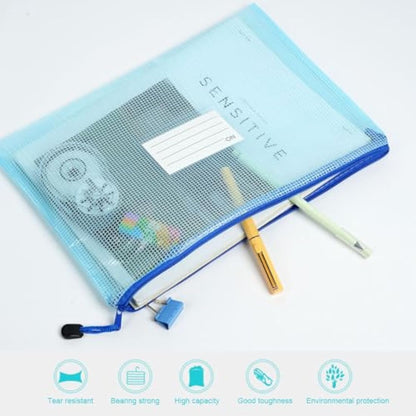 Vicloon Plastic Wallets, 15Pcs A3 A4 A5 Folders Wallets, Zip Lock Bags Mesh Document Wallet Plastic Document Wallets Folder with Label Pocket for School Office Homework Travel Storage Bags (Multi)