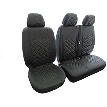Texmar Designed to fit MERCEDES SPRINTER CRAFTER 2006-2018 RHD ALL BLACK ECO LEATHER Seat Covers 2+1 (1 single 1 double)
