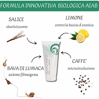 Nuvo' - Snail Mucin, Lipocream 200ml, Organic Certified, Anti-Cellulite Cream, Hot Effect, Firming and Smoothing Action, Enriched with Caffeine, Almond and Rosehip Oil, Made in Italy