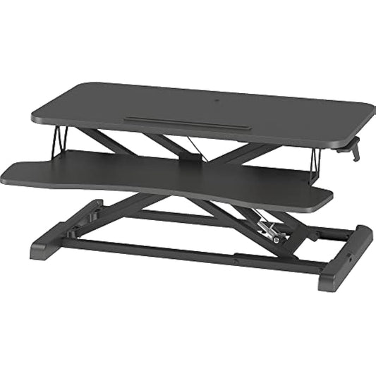 BONTEC Standing Desk Converter, 32in/80cm Height-Adjustable Dual Tier Workstation, Ergonomic Sit-Stand Desk Converter for PC Laptop Keyboard, Monitor Stand Compatible, Up to 15kg, Home Office (Black)