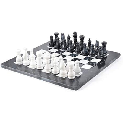 British Fossils 15" Handmade Himalayan Marble Chess Set - Black & White Marble