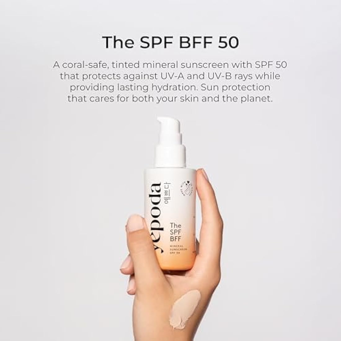 Yepoda Tinted Sunscreen - The SPF BFF, Day Cream with Sun Protection Factor (SPF 50), Mineral Zinc Sunscreen with Moisturizing Aloe Vera and Hyaluronic Acid (50 ml)