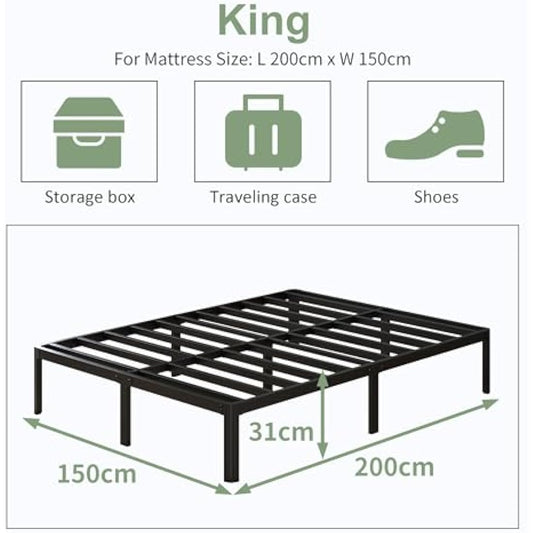 Lutown-Teen King Size Bed Frame 30.5 cm High with Rounded Corner Legs, 5ft Heavy Duty Metal Bed Frame King Size with Steel Slats Support, Noise Free, Easy Assembly, Black