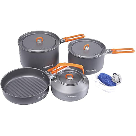 Fire-Maple Feast 4 Camping Cookware Set | Outdoor Cooking kit with Pot Kettle Pan Bowls and Spatula | Kitchen Utensils for 4 to 5 People Backpacking Trekking Hiking Fishing Picnic